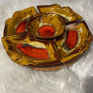 Vintage Ceramic Lazy Susan Set in Brown and Orange